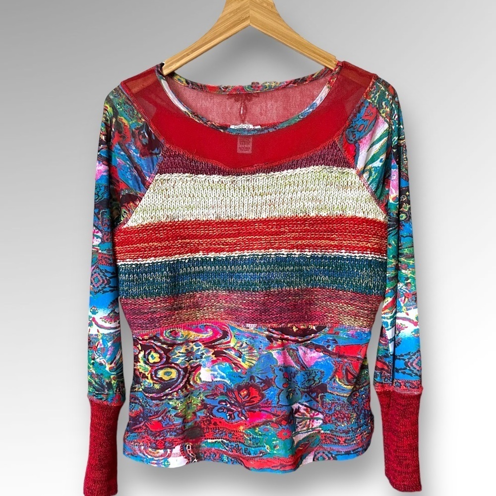 Mirror Image Women’s Multicolored Mesh Long Sleeve With Knitted Details Y2K Sz L